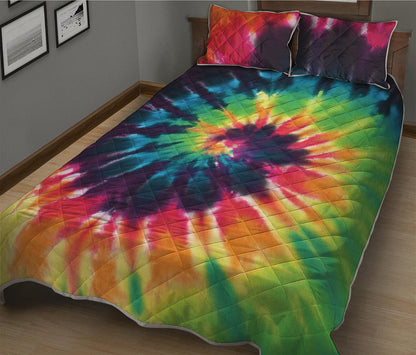 Black And Rainbow Tie Dye Print Quilt Bed Set