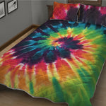 Black And Rainbow Tie Dye Print Quilt Bed Set