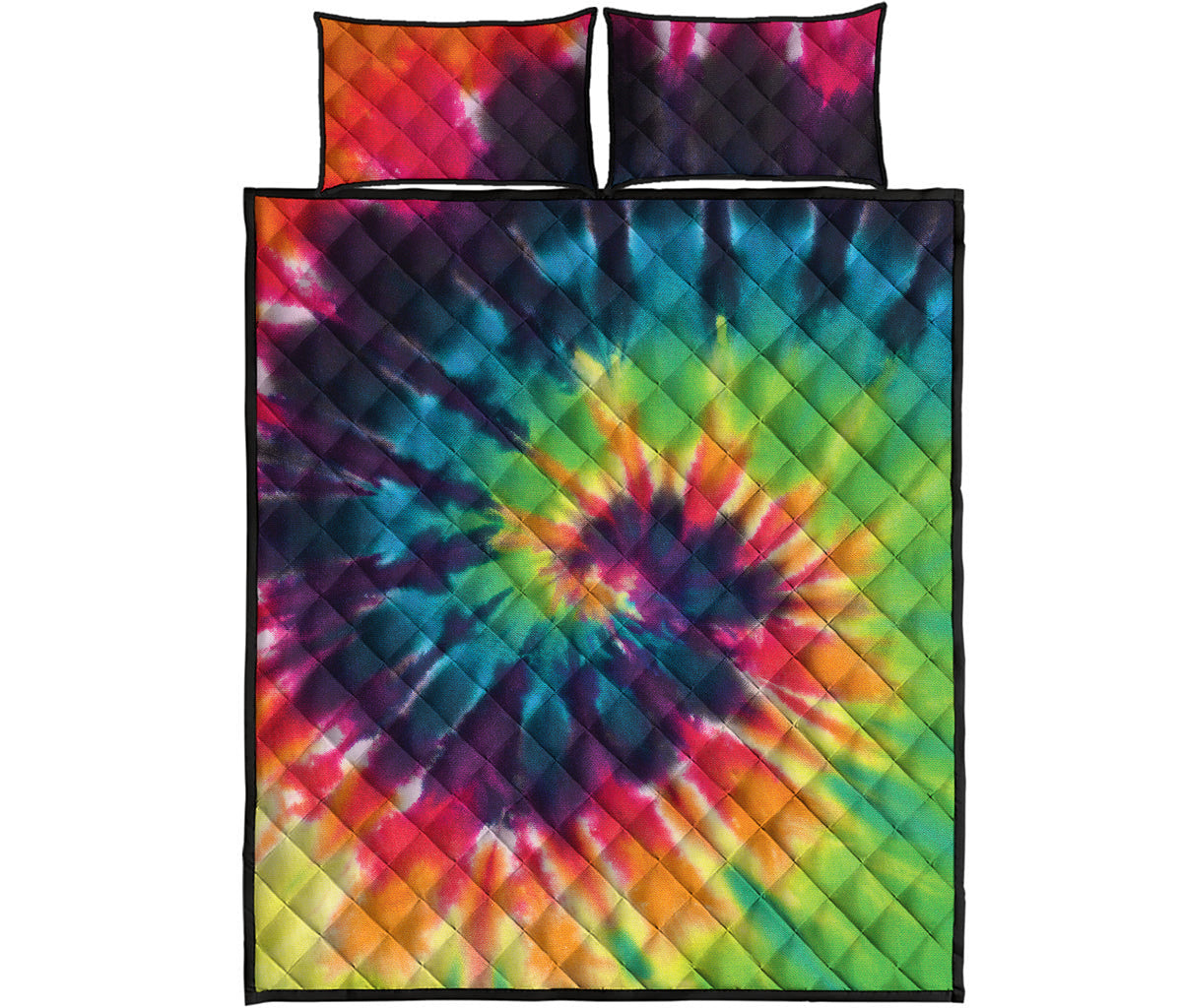 Black And Rainbow Tie Dye Print Quilt Bed Set