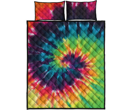 Black And Rainbow Tie Dye Print Quilt Bed Set