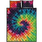 Black And Rainbow Tie Dye Print Quilt Bed Set