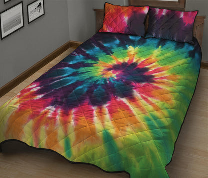 Black And Rainbow Tie Dye Print Quilt Bed Set