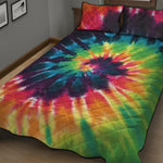 Black And Rainbow Tie Dye Print Quilt Bed Set