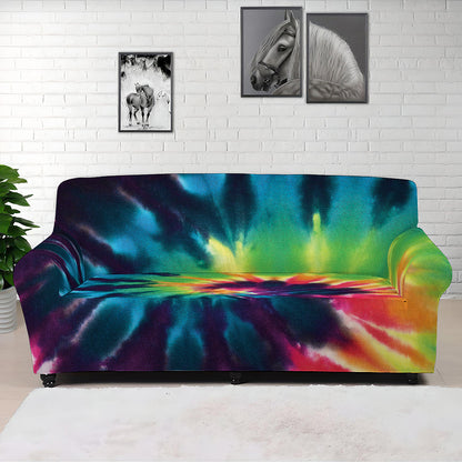 Black And Rainbow Tie Dye Print Sofa Cover