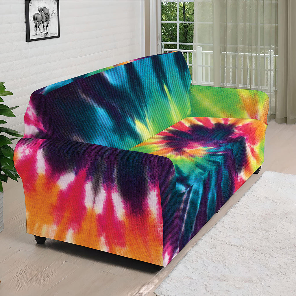 Black And Rainbow Tie Dye Print Sofa Cover