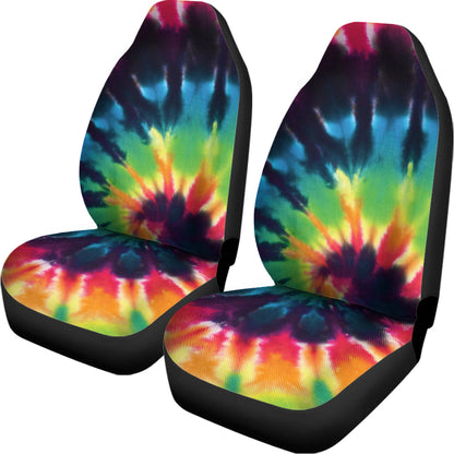 Black And Rainbow Tie Dye Print Universal Fit Car Seat Covers