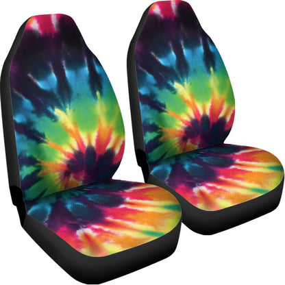 Black And Rainbow Tie Dye Print Universal Fit Car Seat Covers