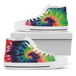 Black And Rainbow Tie Dye Print White High Top Shoes