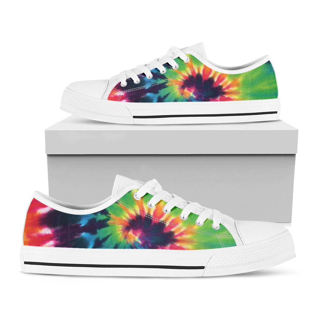 Black And Rainbow Tie Dye Print White Low Top Shoes