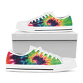 Black And Rainbow Tie Dye Print White Low Top Sneakers