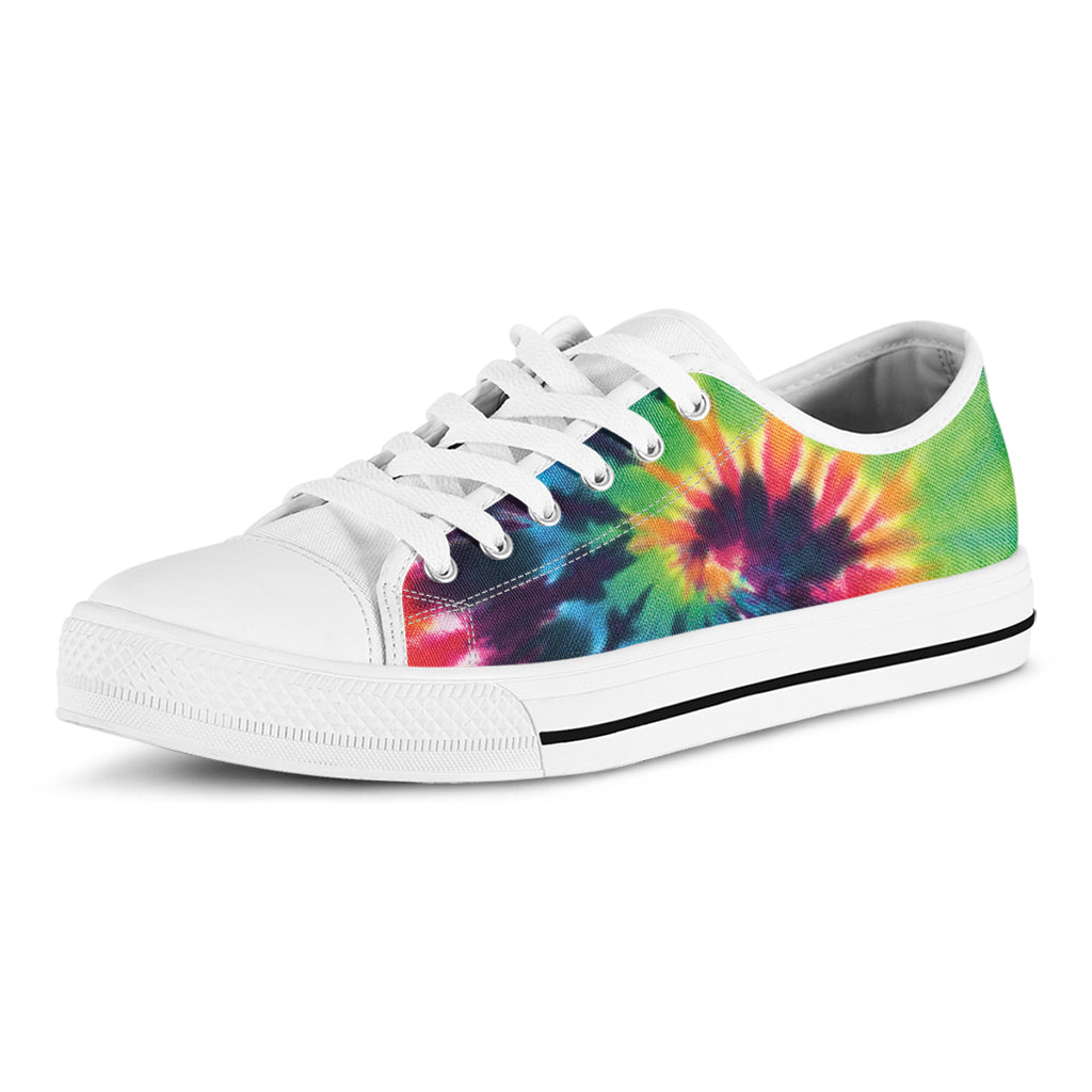Black And Rainbow Tie Dye Print White Low Top Shoes