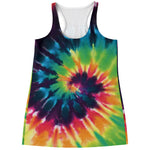 Black And Rainbow Tie Dye Print Women's Racerback Tank Top