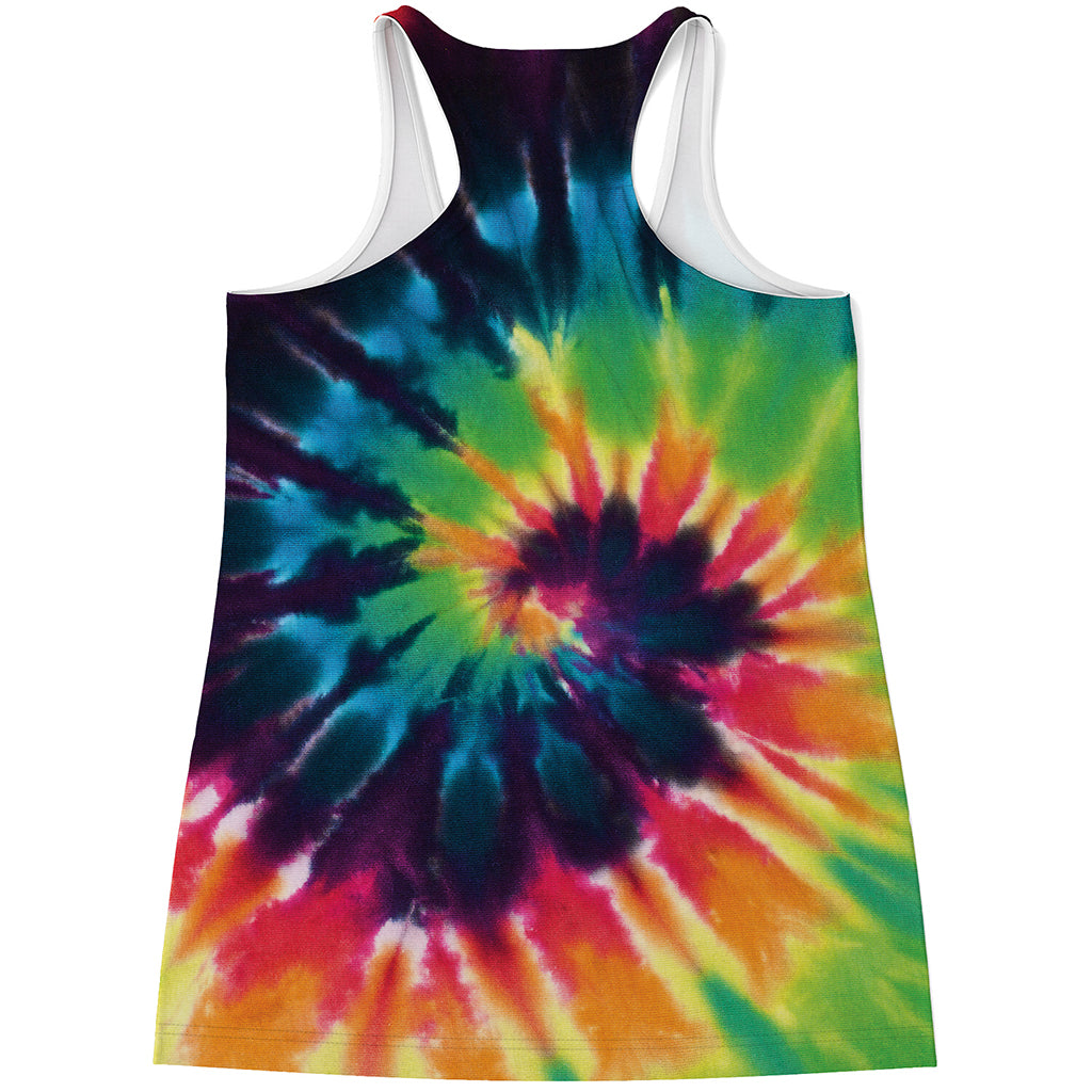 Black And Rainbow Tie Dye Print Women's Racerback Tank Top