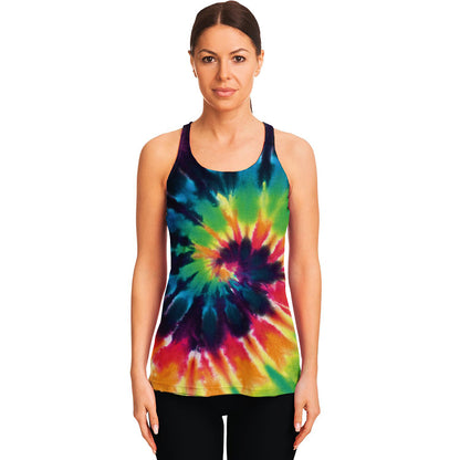 Black And Rainbow Tie Dye Print Women's Racerback Tank Top