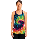 Black And Rainbow Tie Dye Print Women's Racerback Tank Top