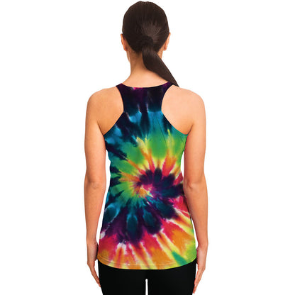 Black And Rainbow Tie Dye Print Women's Racerback Tank Top