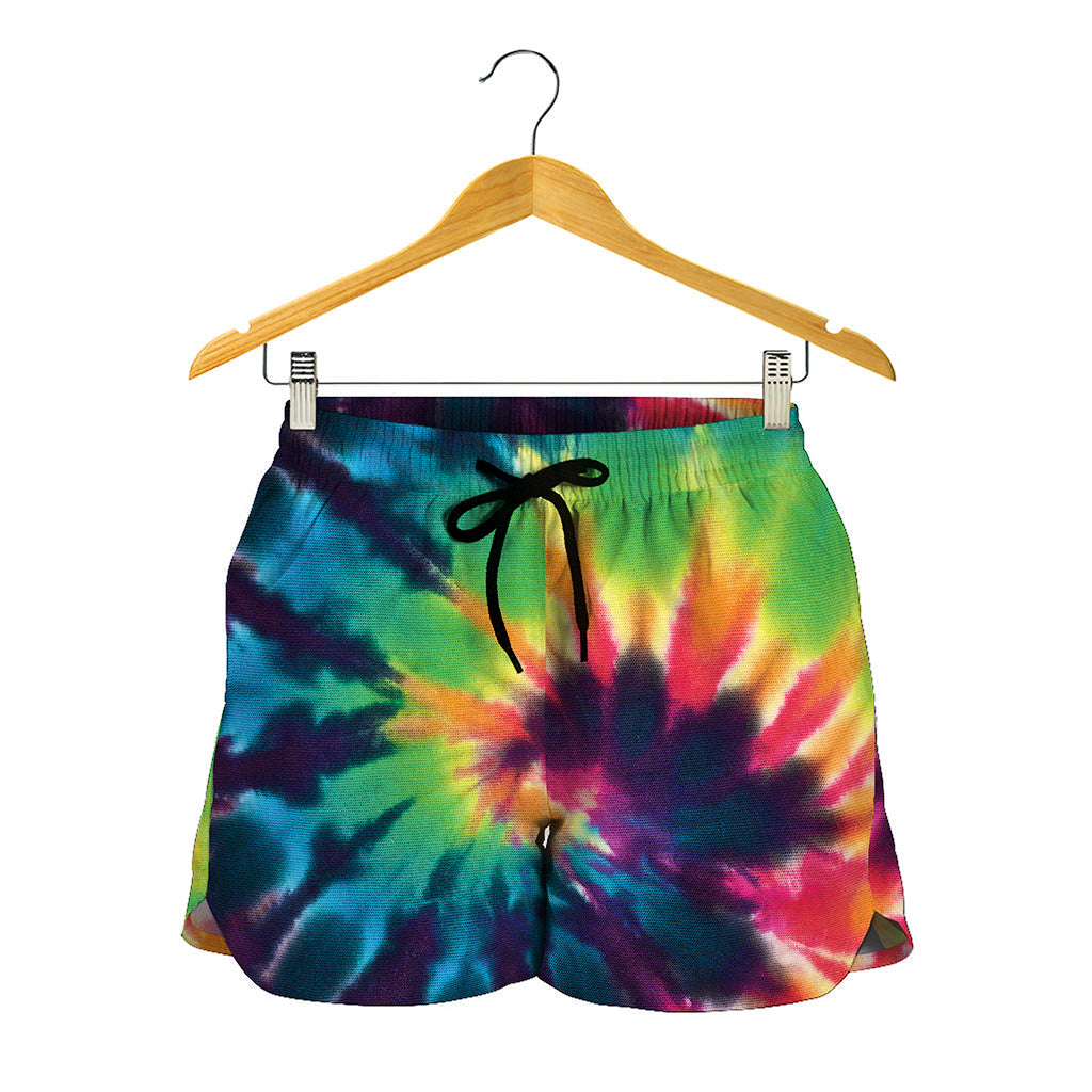 Black And Rainbow Tie Dye Print Women's Shorts