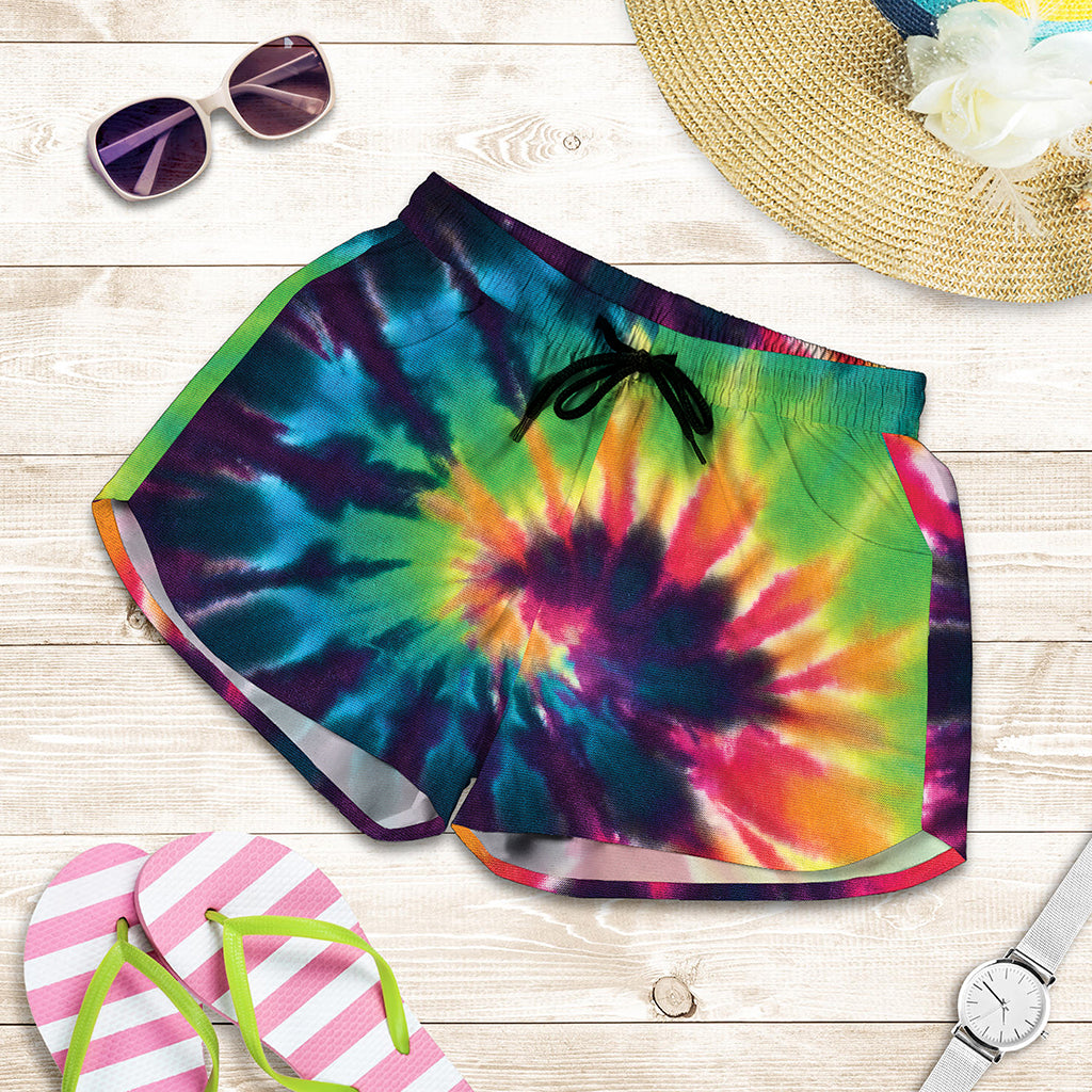 Black And Rainbow Tie Dye Print Women's Shorts