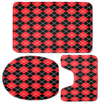 Black And Red Argyle Pattern Print 3 Piece Bath Mat Set