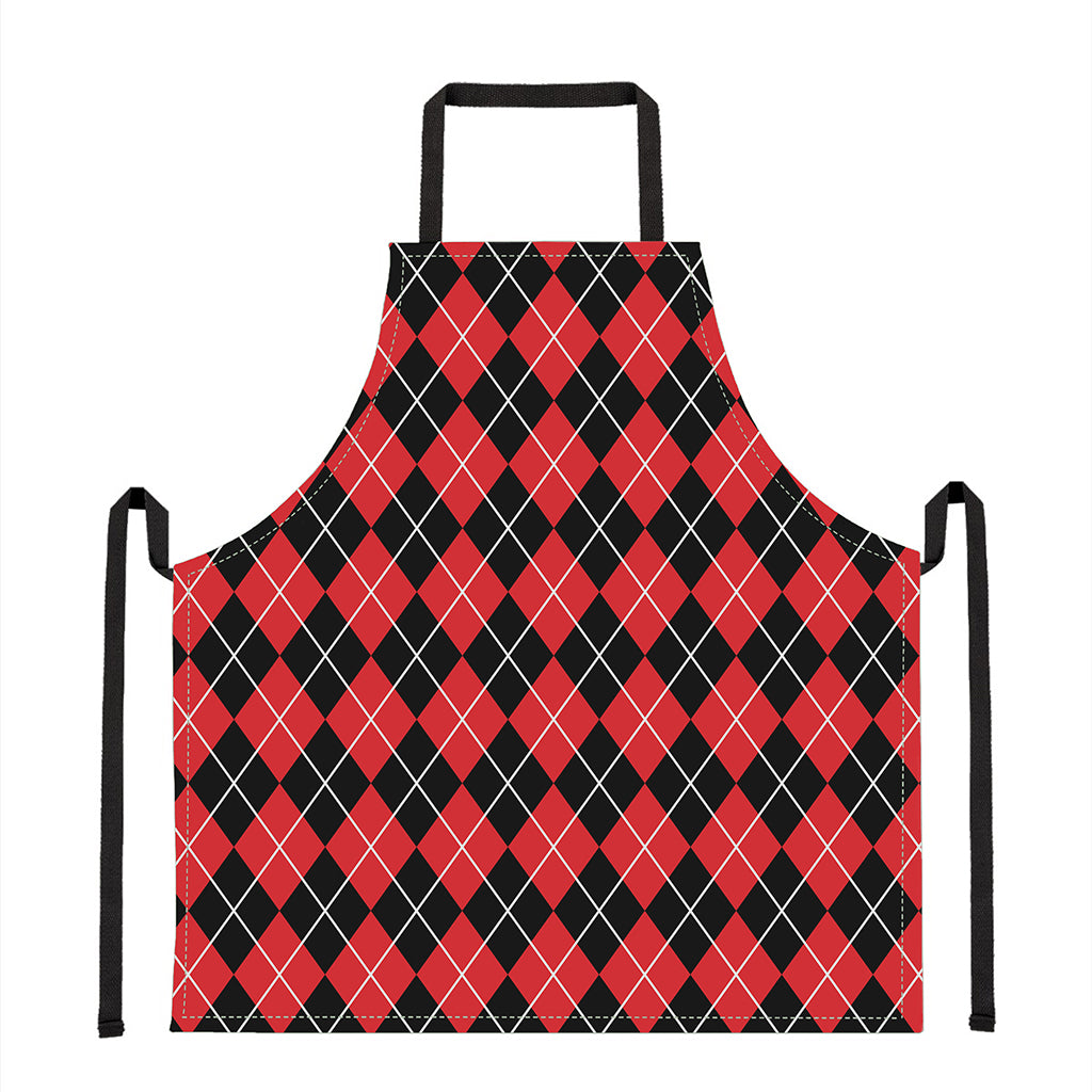 Black And Red Argyle Pattern Print Apron