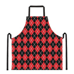 Black And Red Argyle Pattern Print Apron