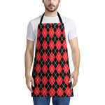 Black And Red Argyle Pattern Print Apron