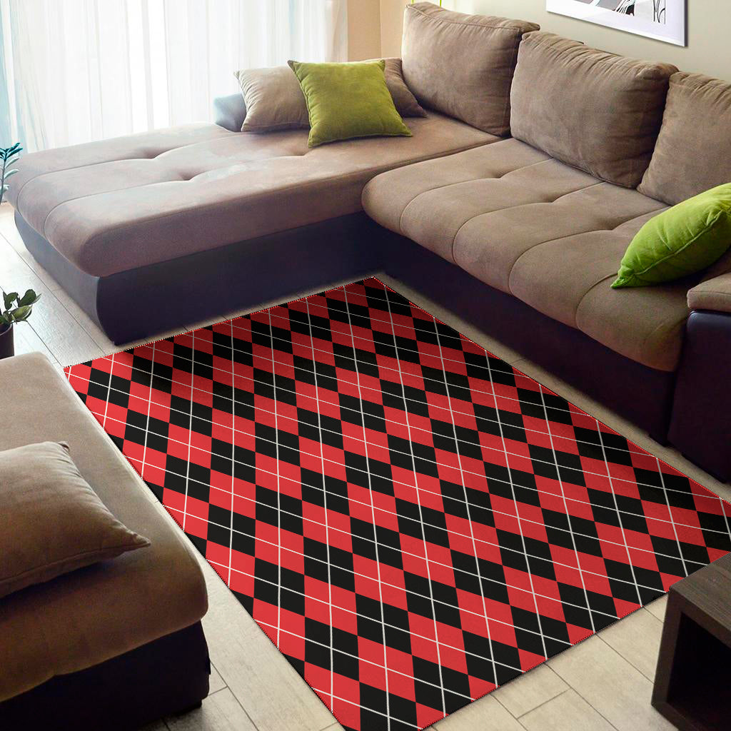 Black And Red Argyle Pattern Print Area Rug