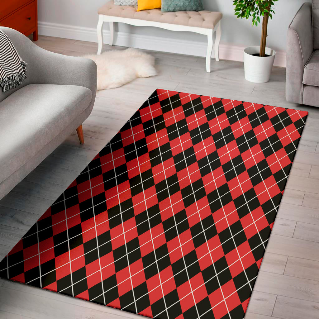 Black And Red Argyle Pattern Print Area Rug