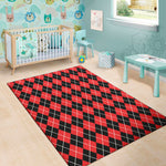 Black And Red Argyle Pattern Print Area Rug