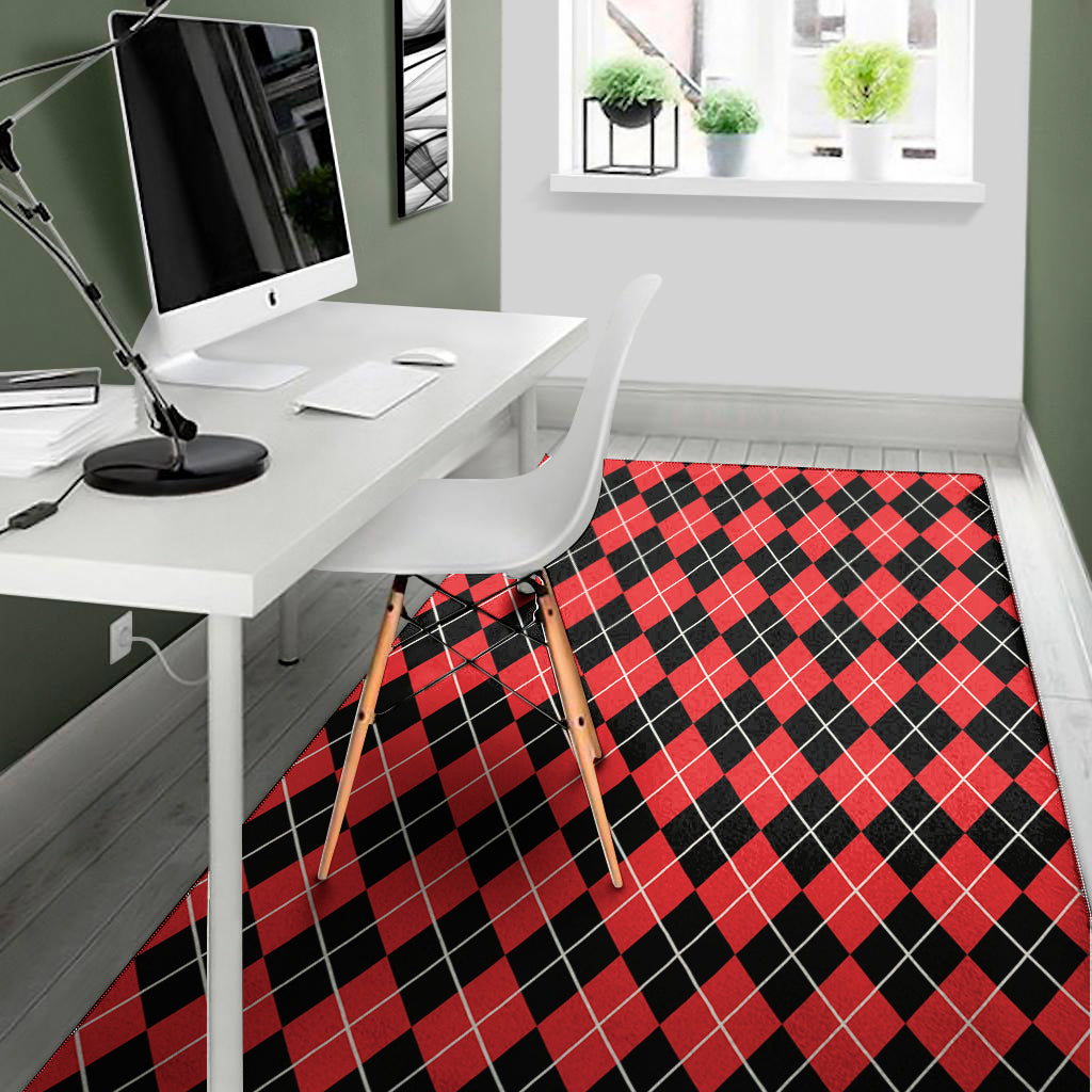 Black And Red Argyle Pattern Print Area Rug