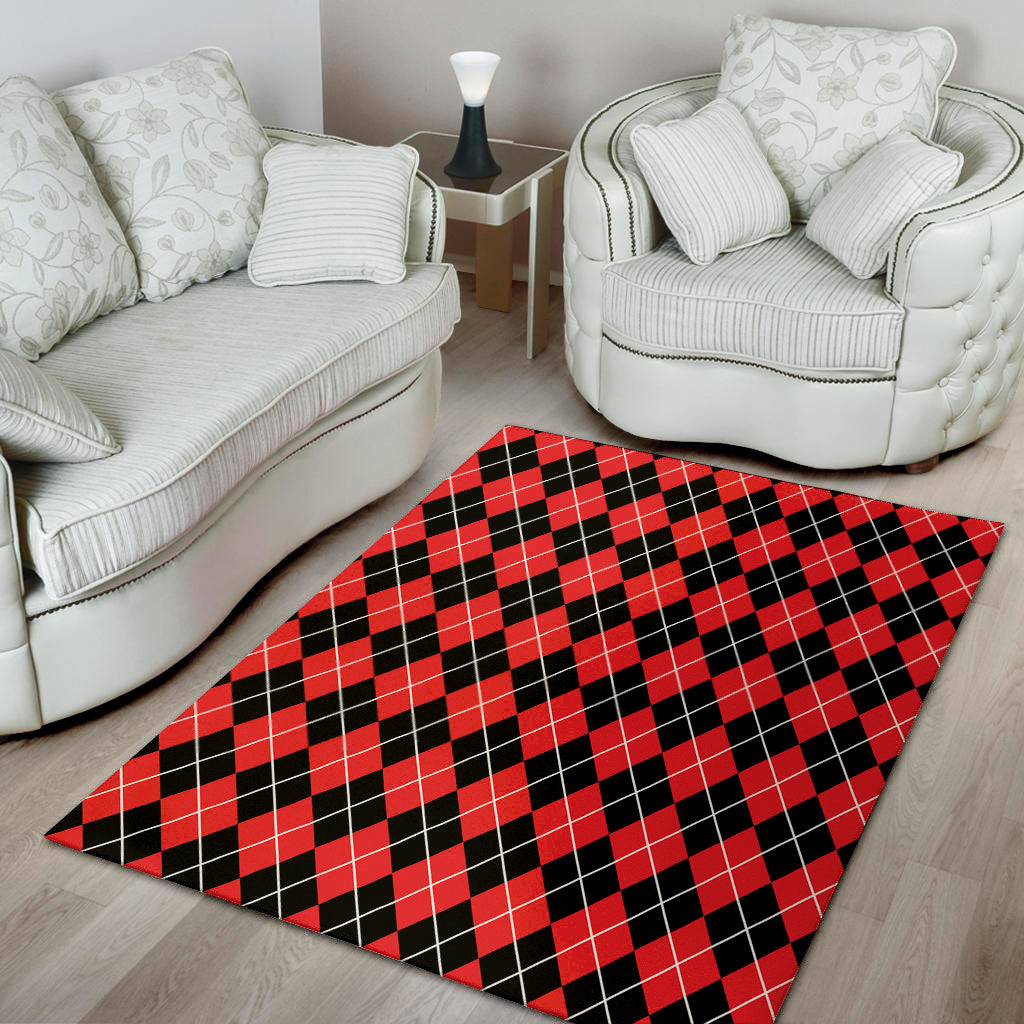 Black And Red Argyle Pattern Print Area Rug