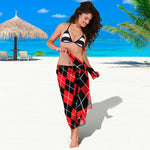Black And Red Argyle Pattern Print Beach Sarong Wrap