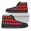 Black And Red Argyle Pattern Print Black High Top Shoes