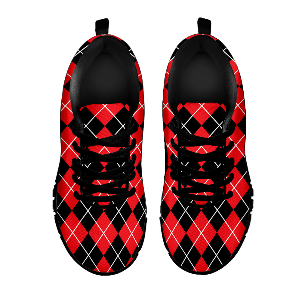 Black And Red Argyle Pattern Print Black Sneakers