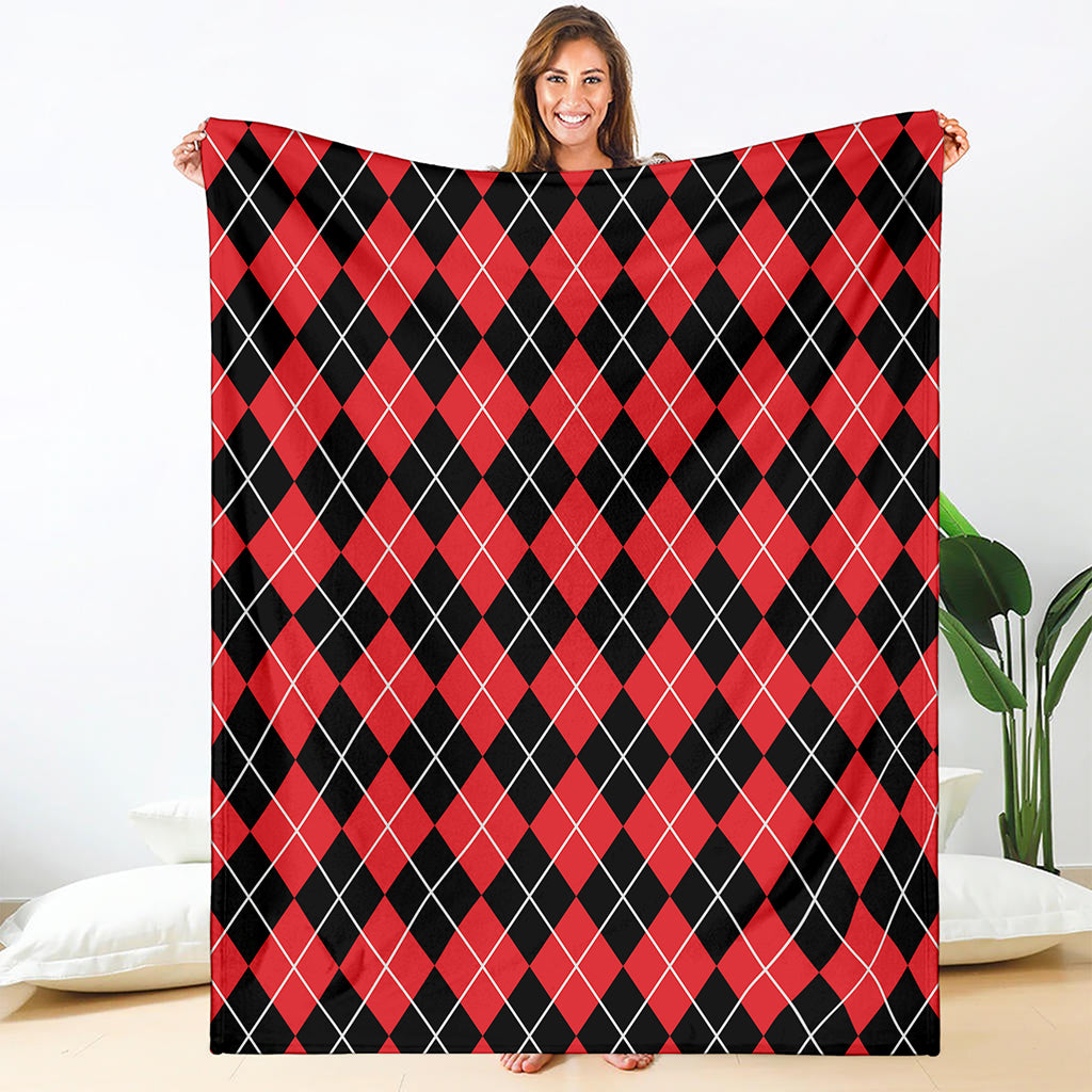 Black And Red Argyle Pattern Print Blanket