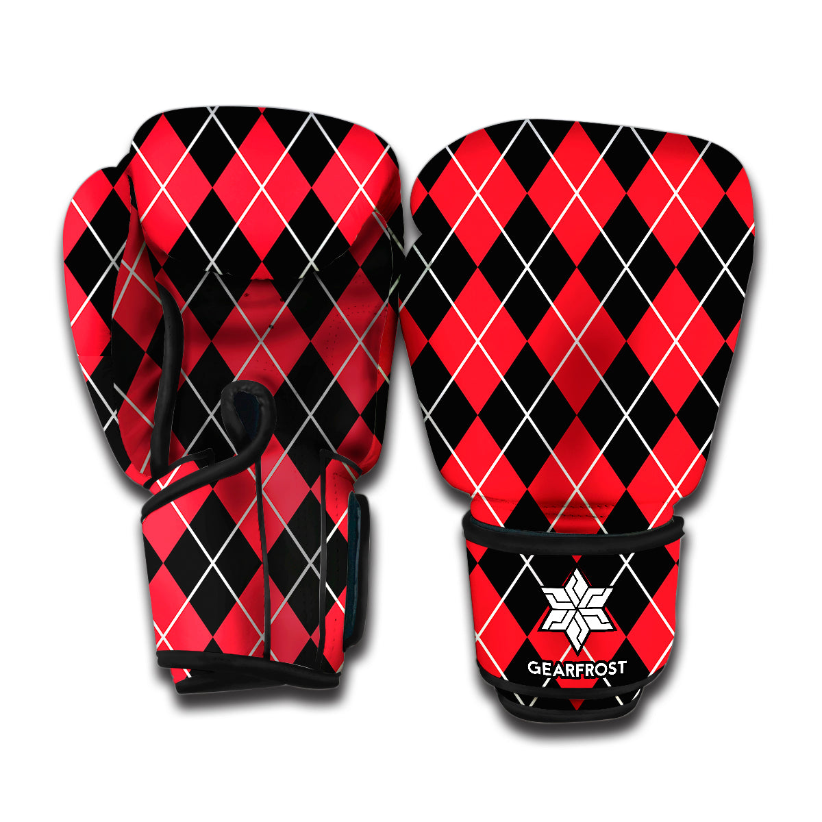 Black And Red Argyle Pattern Print Boxing Gloves