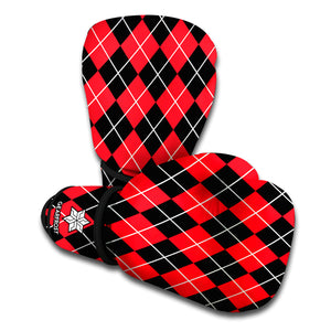 Black And Red Argyle Pattern Print Boxing Gloves