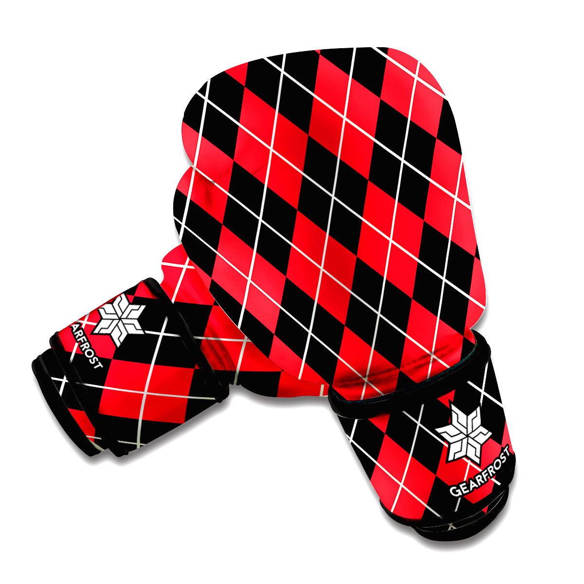 Black And Red Argyle Pattern Print Boxing Gloves