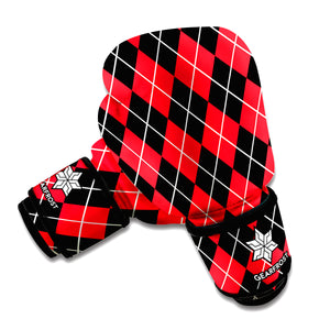 Black And Red Argyle Pattern Print Boxing Gloves