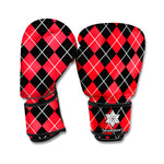 Black And Red Argyle Pattern Print Boxing Gloves