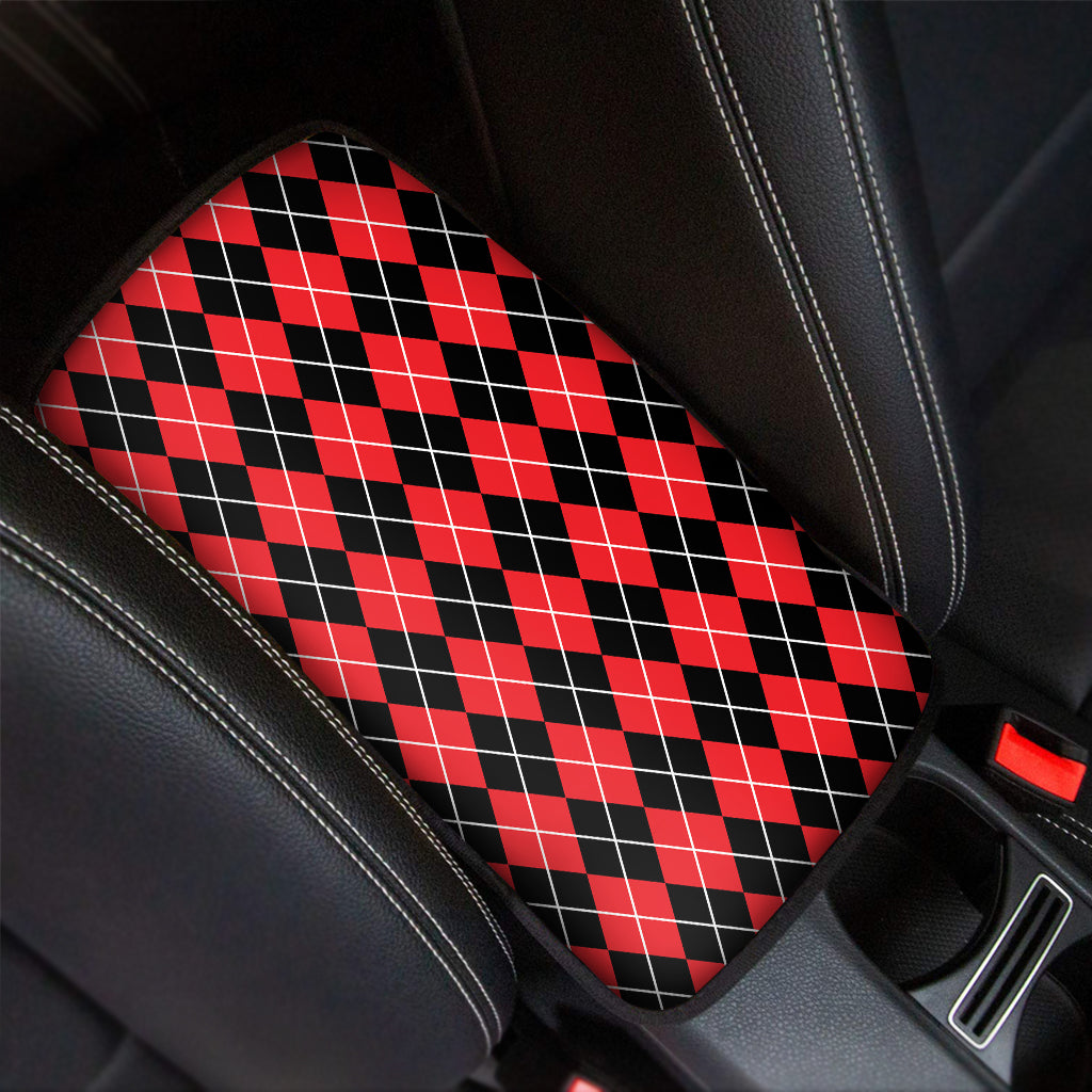 Black And Red Argyle Pattern Print Car Center Console Cover