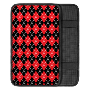 Black And Red Argyle Pattern Print Car Center Console Cover