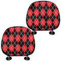 Black And Red Argyle Pattern Print Car Headrest Covers