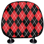 Black And Red Argyle Pattern Print Car Headrest Covers