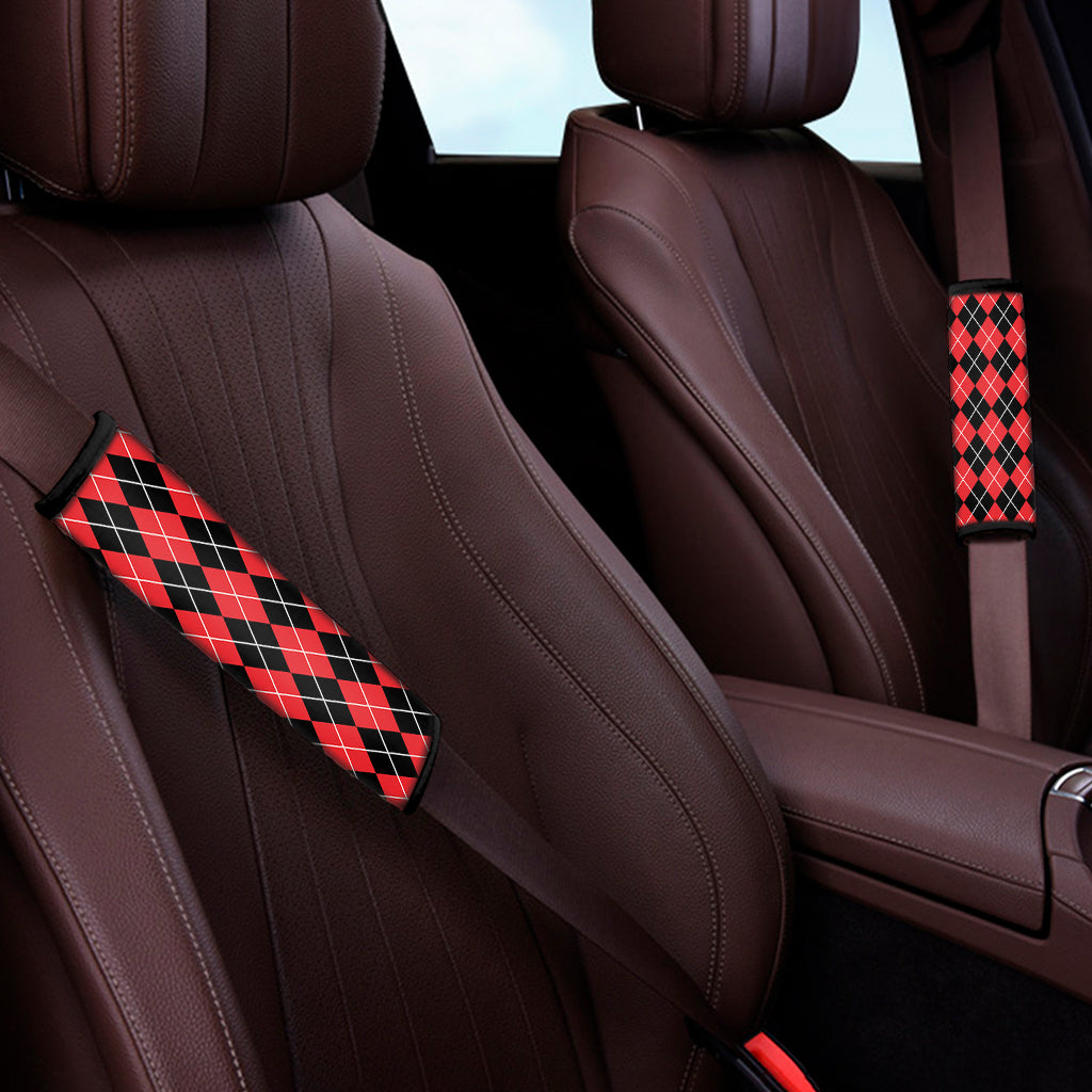 Black And Red Argyle Pattern Print Car Seat Belt Covers