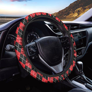 Black And Red Argyle Pattern Print Car Steering Wheel Cover