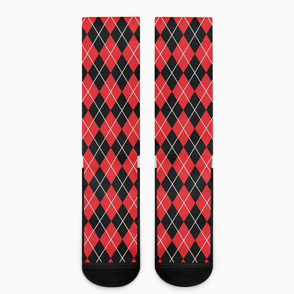 Black And Red Argyle Pattern Print Crew Socks