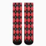 Black And Red Argyle Pattern Print Crew Socks