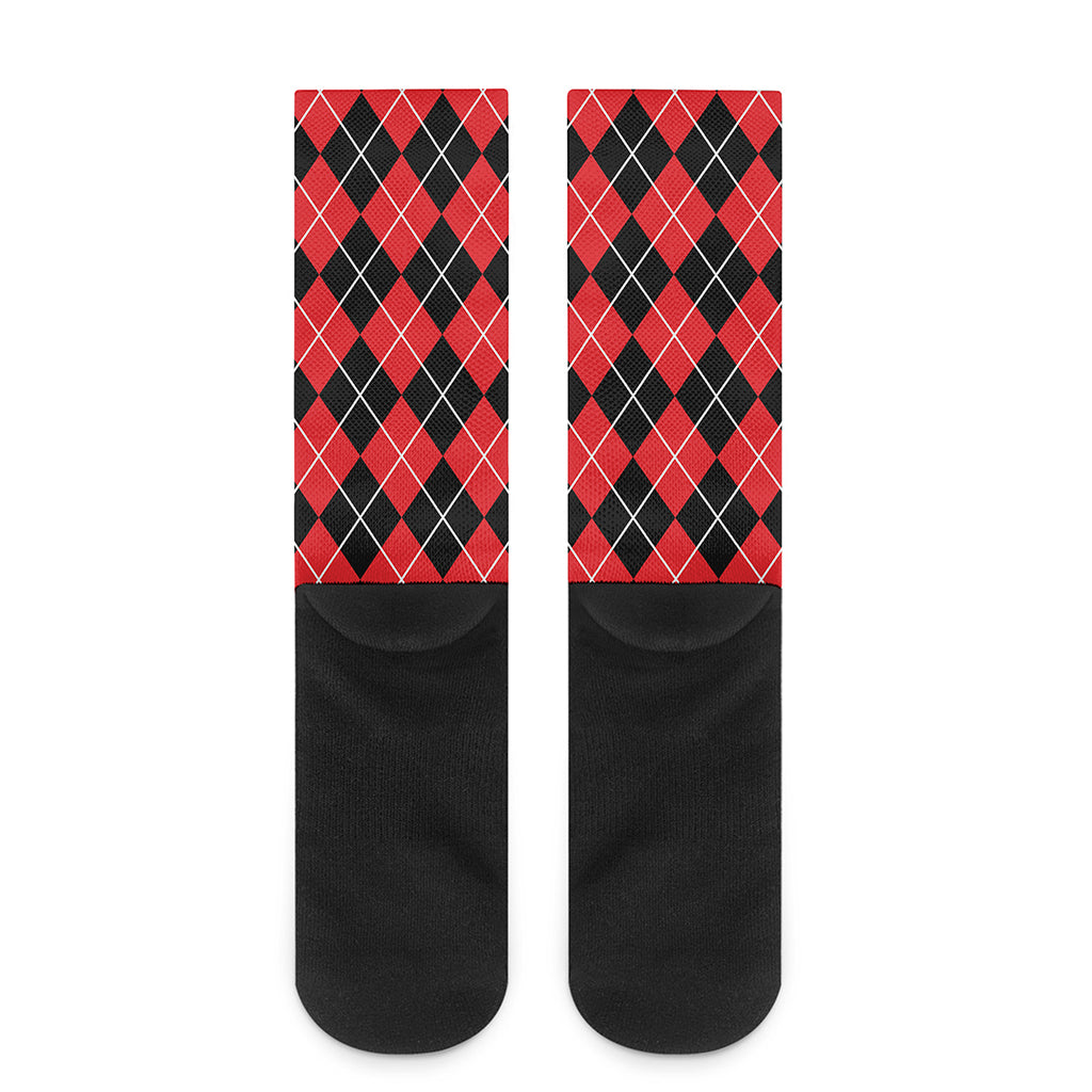 Black And Red Argyle Pattern Print Crew Socks