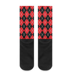 Black And Red Argyle Pattern Print Crew Socks